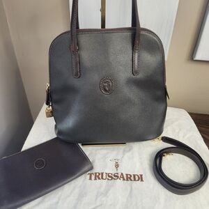 Trussardi Vintage Two Way Brown Leather Women's Bag With Pochette And Dustbag
